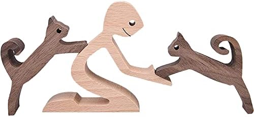 Nudsfuii Wooden Dog Cat Statue Sculpture Decor