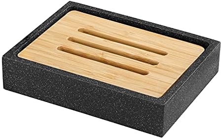 Luxspire Gravel Black Soap Dish with Bamboo Holder