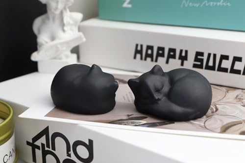 QINJIEJIE Black Obsidian Cat Statue Decor