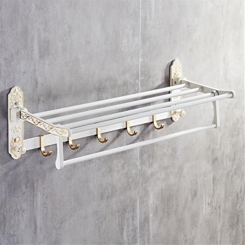 Foldable Towel Rack with 7 Hooks and Carved Design