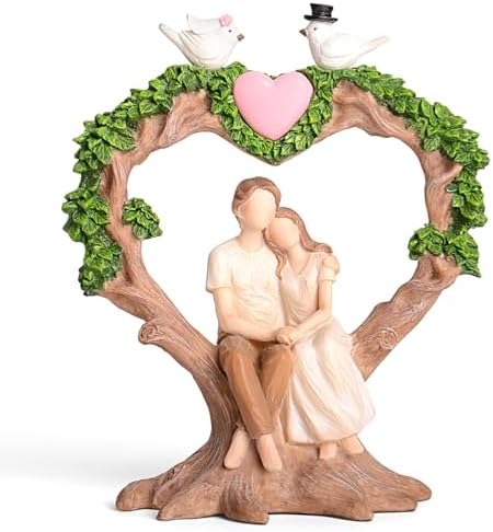 Romantic Couple Anniversary Figurine - Heart-Shaped Tree with Doves Resin Statue