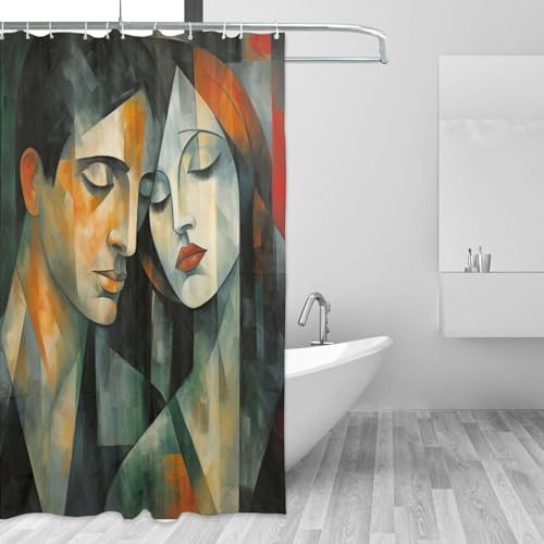 DAOWANGZUO Kissing Girl Shower Curtain Set 72x72in Red Black Oil Painting