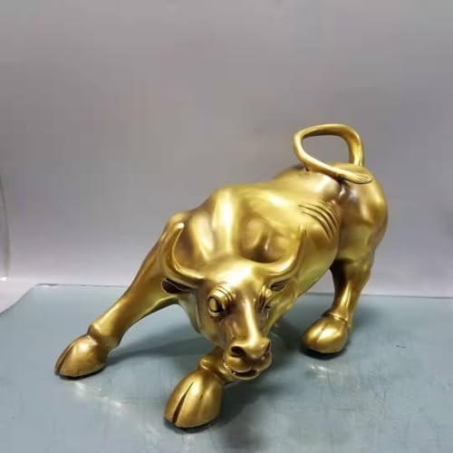 Julrybox Chinese Golden Bull Brass Figurine Feng Shui Ornament 1