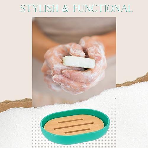 Premium Green Soap Dish with Bamboo Tray for Elegant Bath Organization