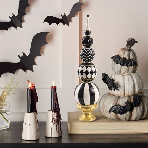 Bechivie Black and White Checkered Resin Sphere Decor Sculpture