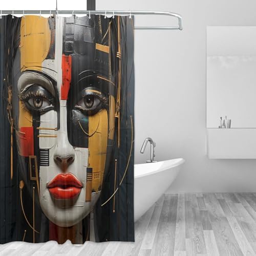 DAOWANGZUO Black Hair Girl Boho Shower Curtain Set