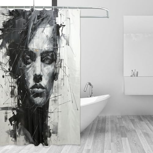 DAOWANGZUO Abstract Girl Shower Curtain Set with 12 Hooks 72x72in