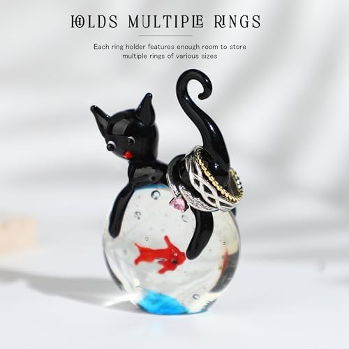QFkris Hand Blown Glass Black Cat Figurine