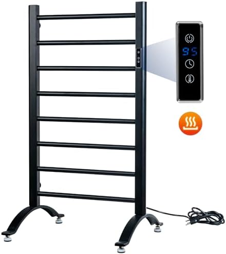 MyGift Hotel Series Matte Black Towel Warmer Rack with LED Control