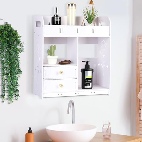 Wall Cabinet with 2 Drawers - White Bathroom Organizer
