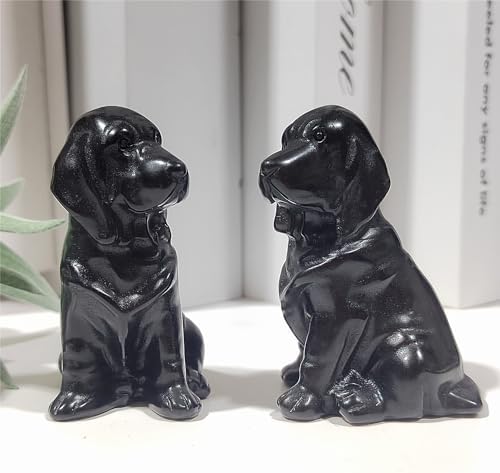 Obsidian Black Dog Skull Figurine Sculpture Decor