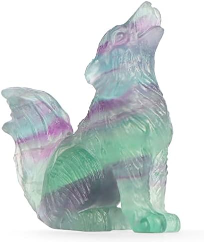 2 Crystal Wolf Statue Healing Decor with Gift Box