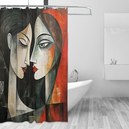 Kissing Girl Boho Shower Curtain Set with 12 Hooks 72x72in 1