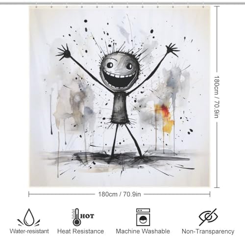 Abstract Boy Shower Curtain Set with 12 Hooks 72x72in