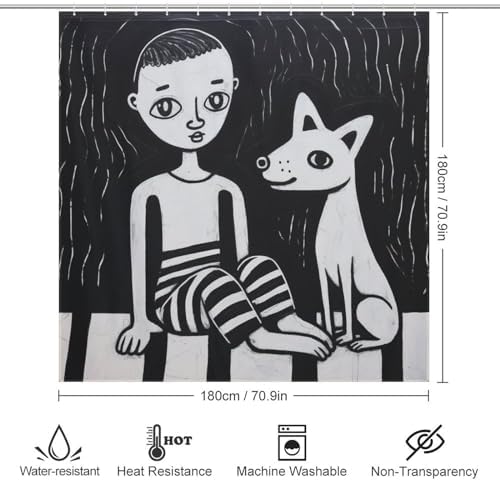 Abstract Boy Dog Shower Curtain Set with 12 Hooks 72x72in