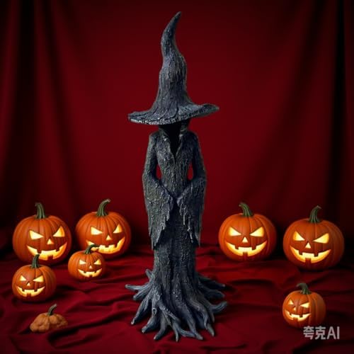 Hand-Painted Witch Sculpture 2PC Gothic Decor for Halloween
