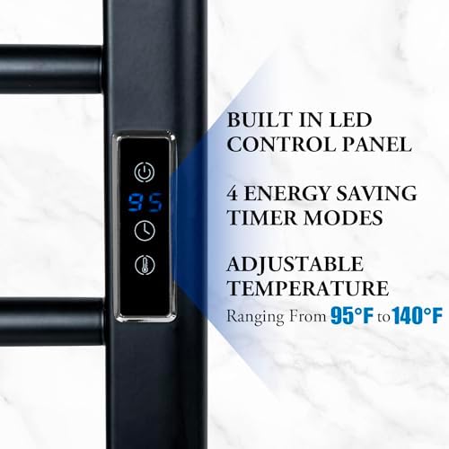 MyGift Hotel Series Matte Black Towel Warmer Rack with LED Control