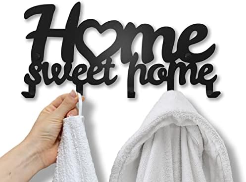 SirHoldeer Home Sweet Home Towel Rack Matte Black Wall Mounted Hook Set