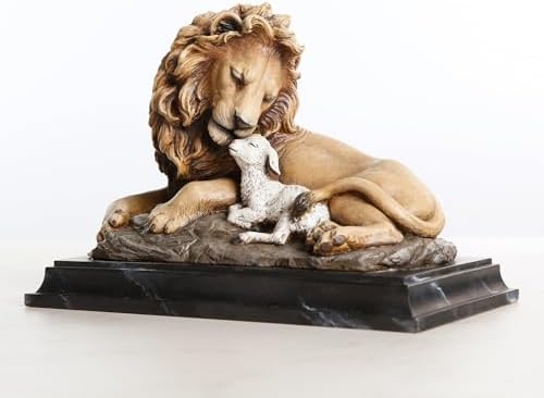 Resin Lion and Lamb Table Statue Brown