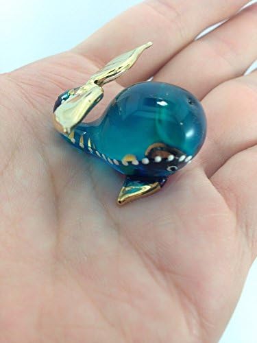 Tiny 2 Inch Blue Gold Dotted Whale Figurine