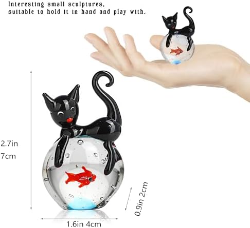 QFkris Hand Blown Glass Black Cat Figurine