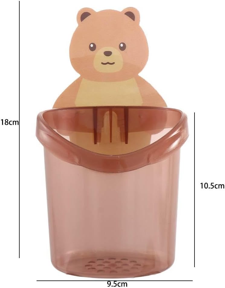 Pokinge 2pcs Suction Cup Bear Toothbrush Holder with Storage Box