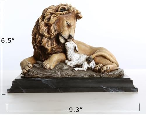 Resin Lion and Lamb Table Statue Brown