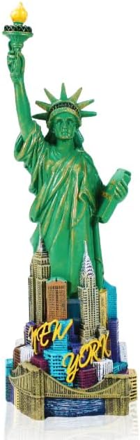 9 Inches Statue of Liberty Replica Statue with Manhattan Skyline and Bridge Base