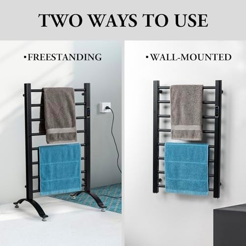 MyGift Hotel Series Matte Black Towel Warmer Rack with LED Control