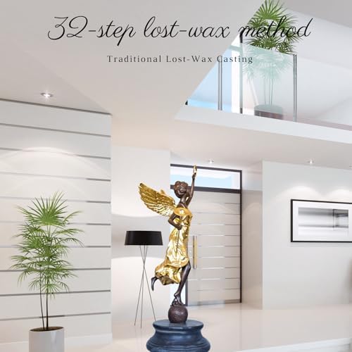 Large Gilded Bronze Angel with Trumpet and Laurel Wreath Sculpture