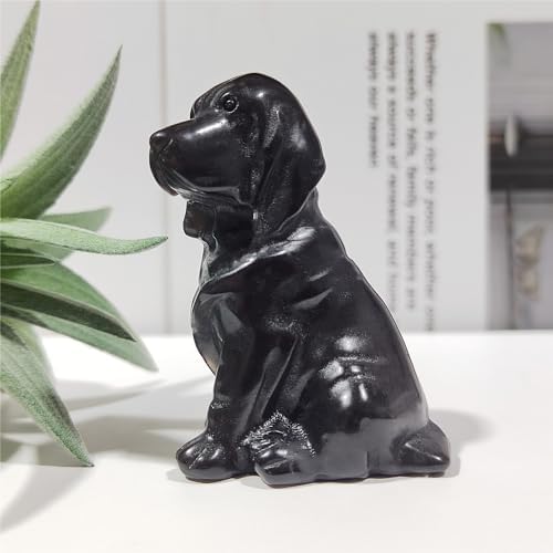 Obsidian Black Dog Skull Figurine Sculpture Decor