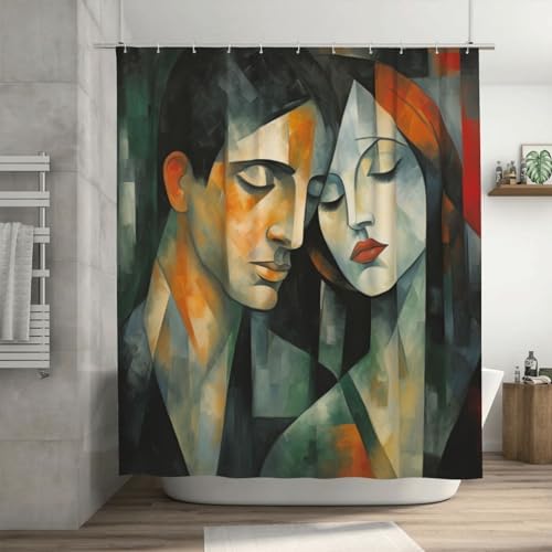 DAOWANGZUO Kissing Girl Shower Curtain Set 72x72in Red Black Oil Painting