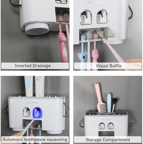 WREWING Toothbrush Holder with 4 Slots and 2 Squeezers Pink