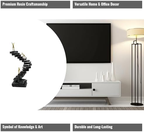 Resin Knowledge Staircase Sculpture - Modern Black Decor