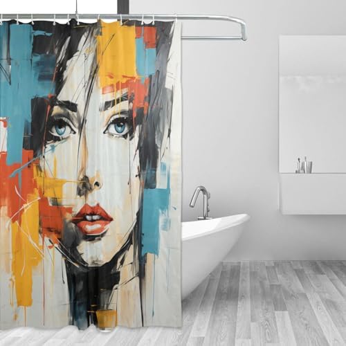 DAOWANGZUO Boho Red Yellow Blue Face Shower Curtain Set with 12 Hooks 72x72in
