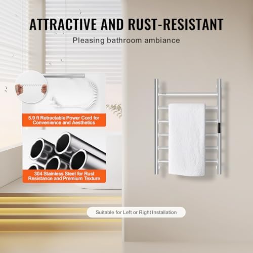 VEVOR 6 Bars Towel Warmer Rack with Timer