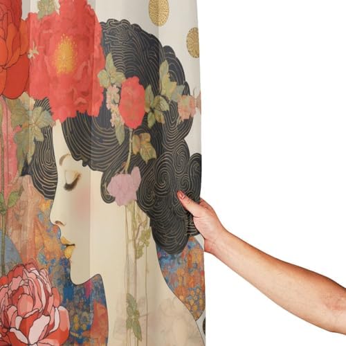 DAOWANGZUO Red Pink Flower Shower Curtain Set 72x72in