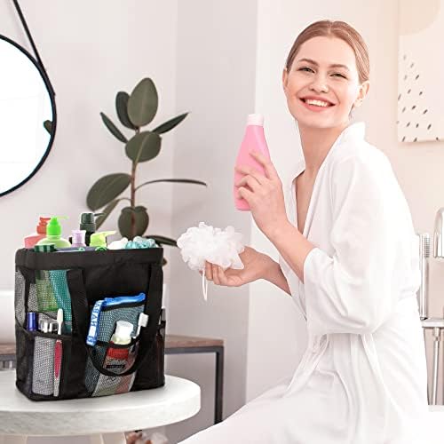 HAOGUAGUA Large Mesh Shower Caddy - 8 Side Pockets Durable Quick Drying Black