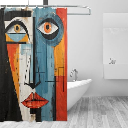 DAOWANGZUO Black Hair Girl Boho Shower Curtain Set with 12 Hooks