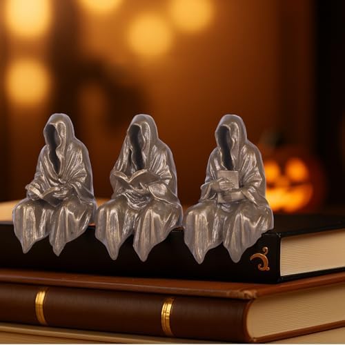 GrivSheen Reading Statue Set of 3 Gothic Fantasy Bookshelf Figurines