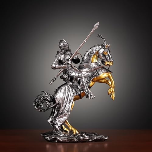 Knightly Resin Figurine - Medieval Horse and Knight Sculpture
