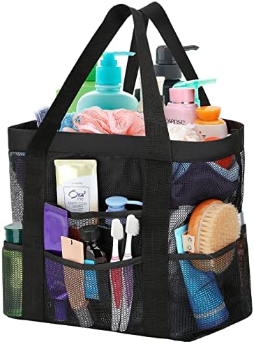 HAOGUAGUA Large Mesh Shower Caddy - 8 Side Pockets Durable Quick Drying Black