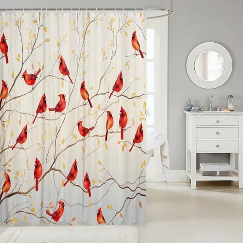 Erosebridal Red Bird Waterproof Shower Curtain Set