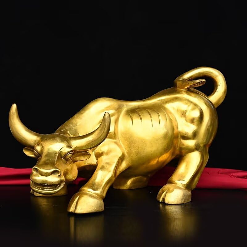 Julrybox Chinese Brass Wealth Bull Statue Decor