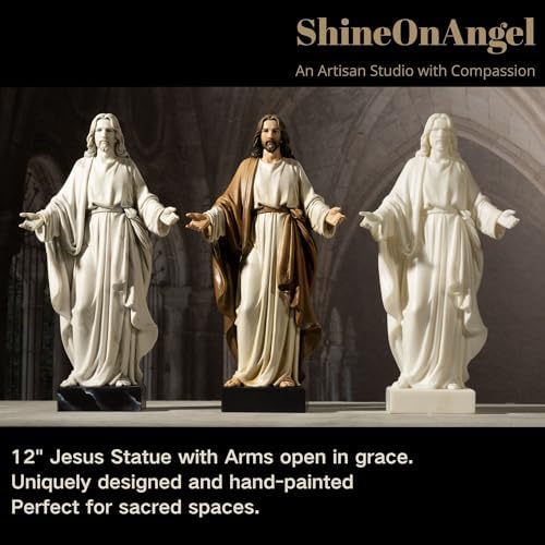 12 Inch Hand Painted Jesus Statue with Open Arms Resin Sculpture