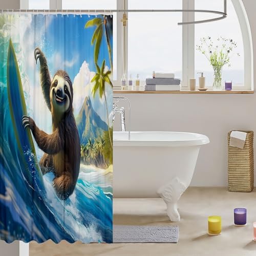 Erosebridal Surfing Sloth Shower Curtain Set 72x72