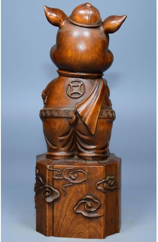 Handcrafted Boxwood Pig Wealth Statue Decor 1