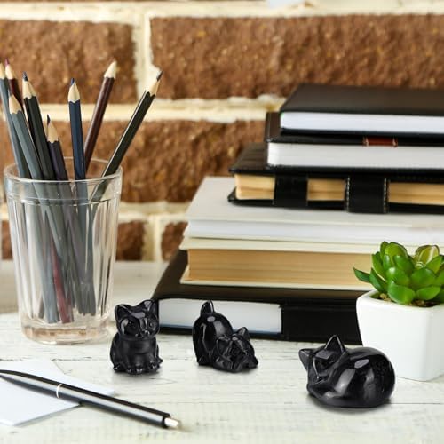Wesiti 3 Pcs Black Obsidian Cat Figurines Decor