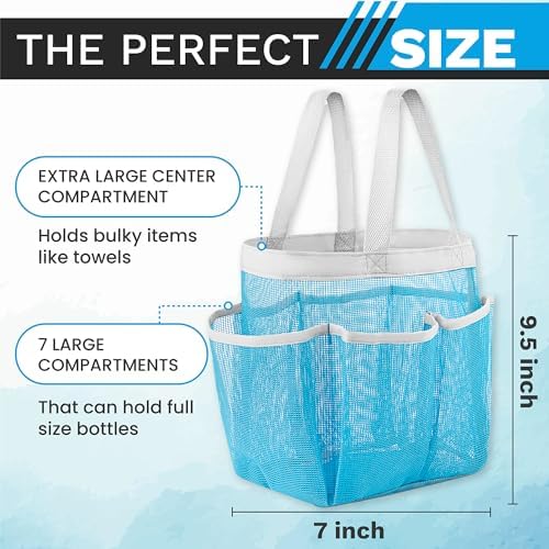 Handy Laundry Mesh Shower Caddy Bag - 7 Pockets Blue