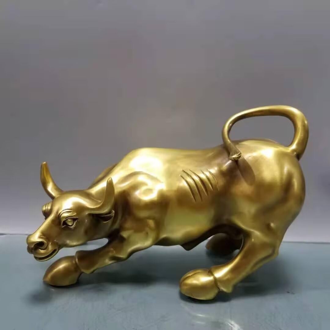 Julrybox Chinese Golden Bull Brass Figurine Feng Shui Ornament 1